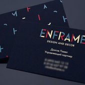 Визитка из синей дизайнерской бумаги для компании Enframe