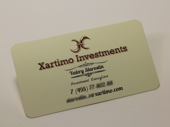 Визитка с термоподъемом на английском языке Xartimo Investments